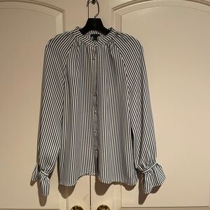 Ann Taylor Green and White Striped Blouse